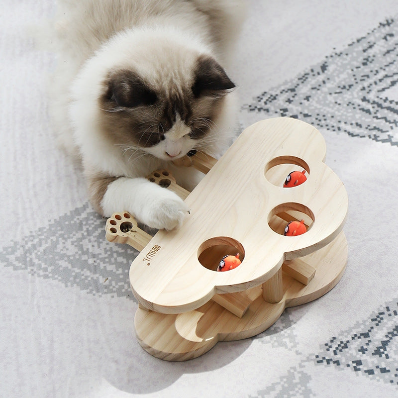 Solid Wood Whac-a-Mole Cat Toy | Interactive Cloud Teaser for Cats