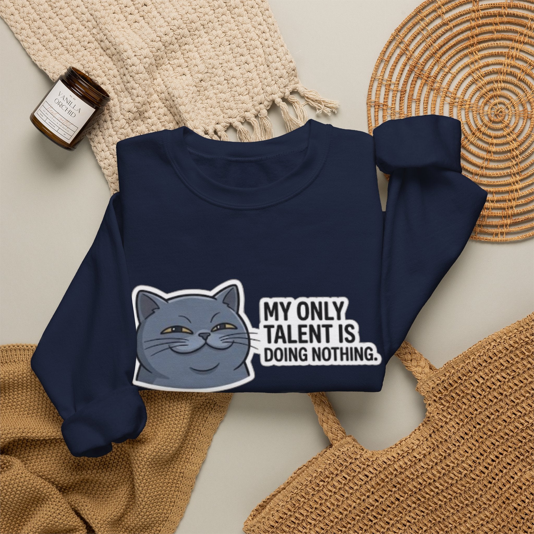 Smirking Cat 'My Only Talent Is Doing Nothing' Sweatshirt | Lazy Cat Crewneck