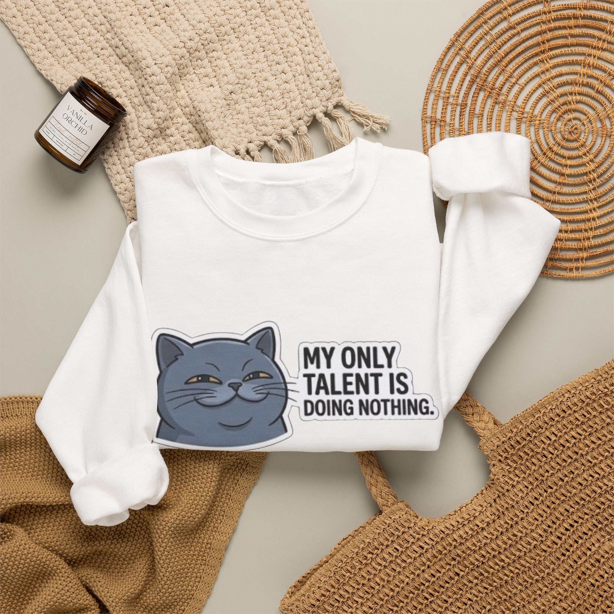 Smirking Cat 'My Only Talent Is Doing Nothing' Sweatshirt | Lazy Cat Crewneck