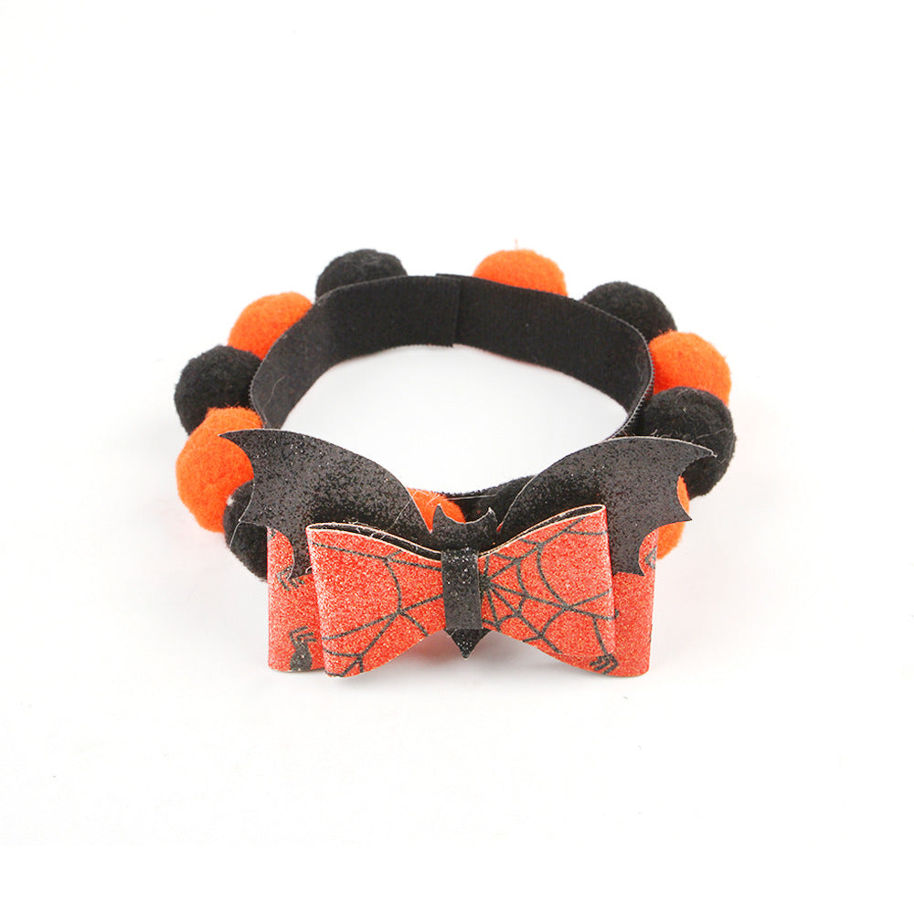 Halloween Pet Fur Ball Collar | Spooky Pumpkin & Bow Designs for Cats & Dogs
