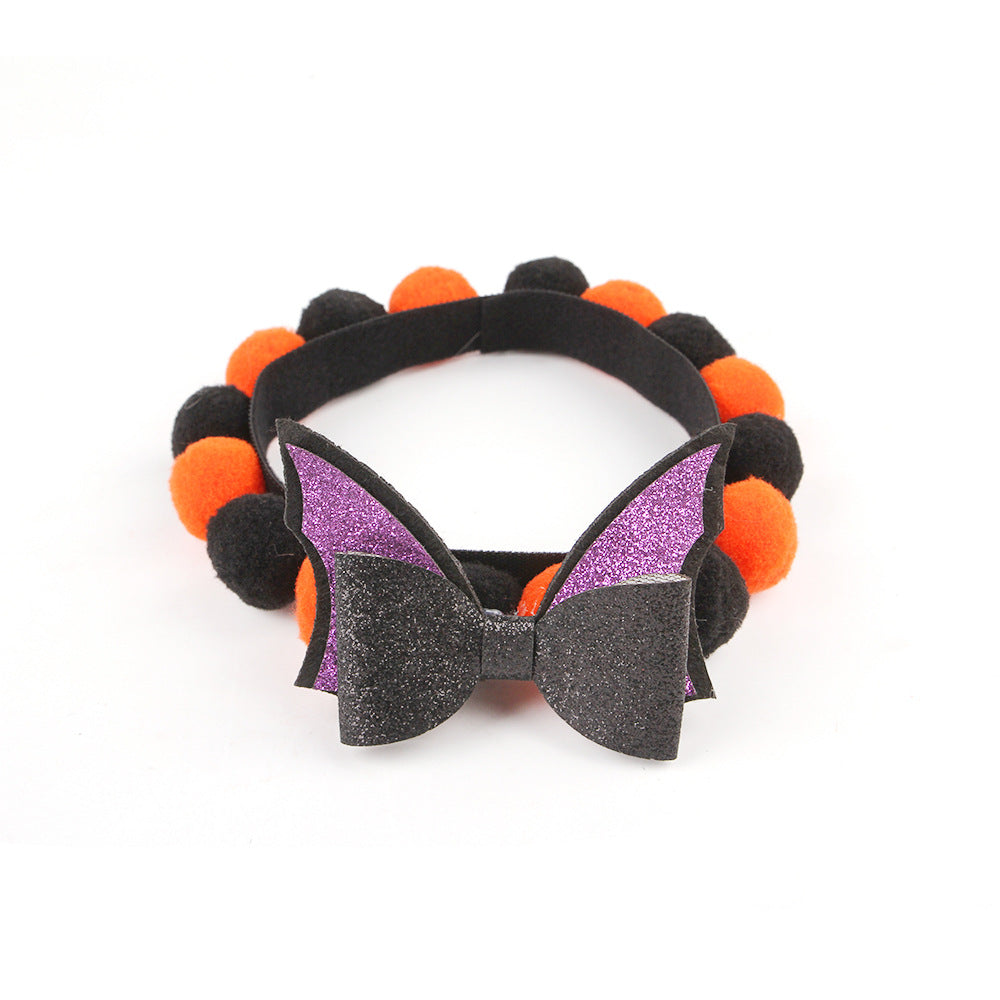 Halloween Pet Fur Ball Collar | Spooky Pumpkin & Bow Designs for Cats & Dogs