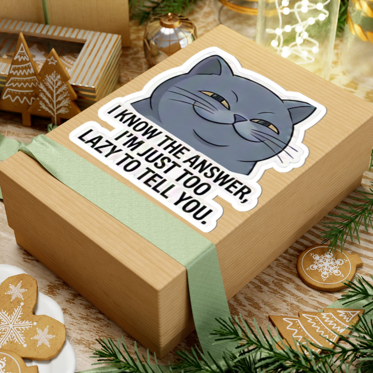 Smug Grey Cat I Know The Answer I'm Just Too Lazy To Tell You Sticker | Kiss-Cut Sticker