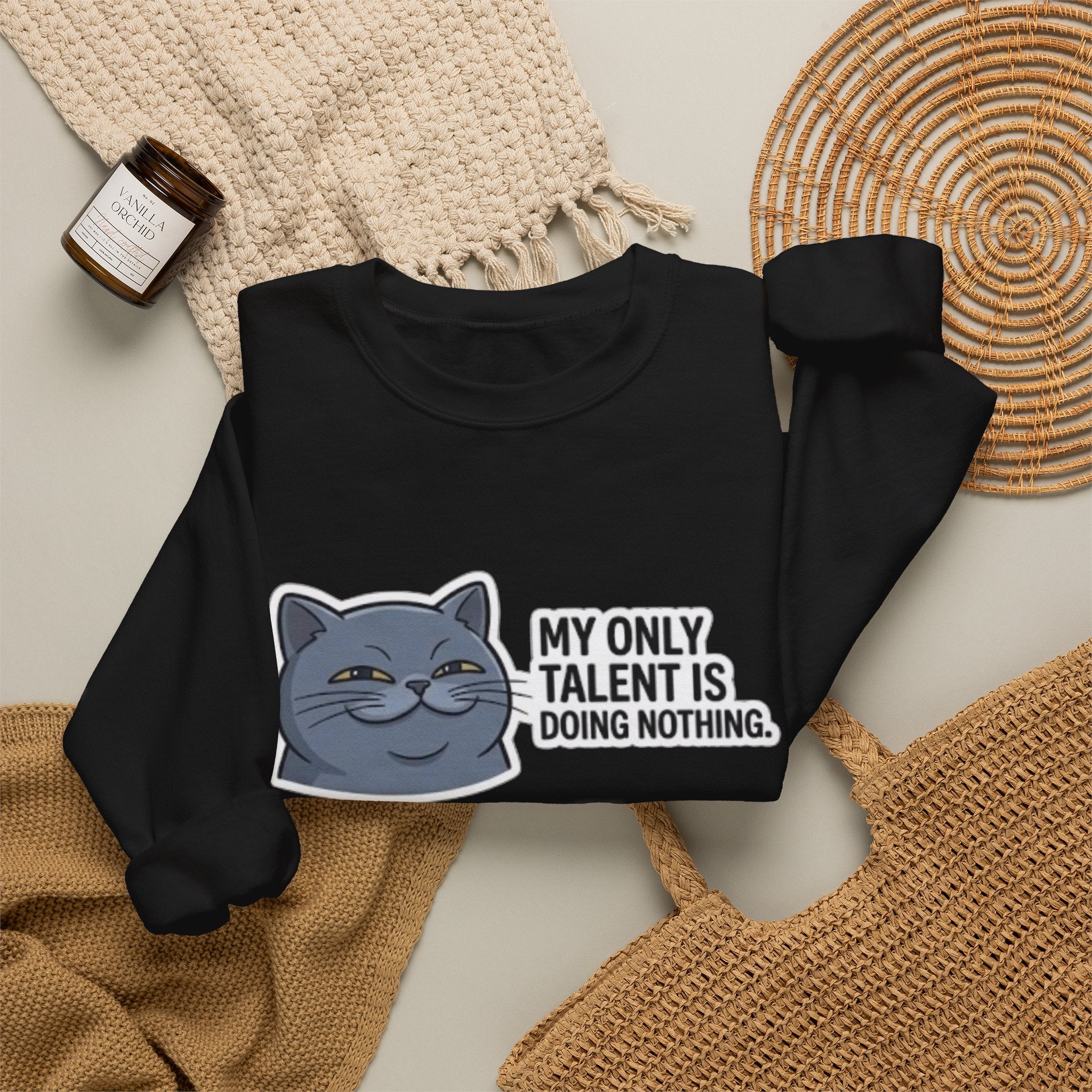 Smirking Cat 'My Only Talent Is Doing Nothing' Sweatshirt | Lazy Cat Crewneck