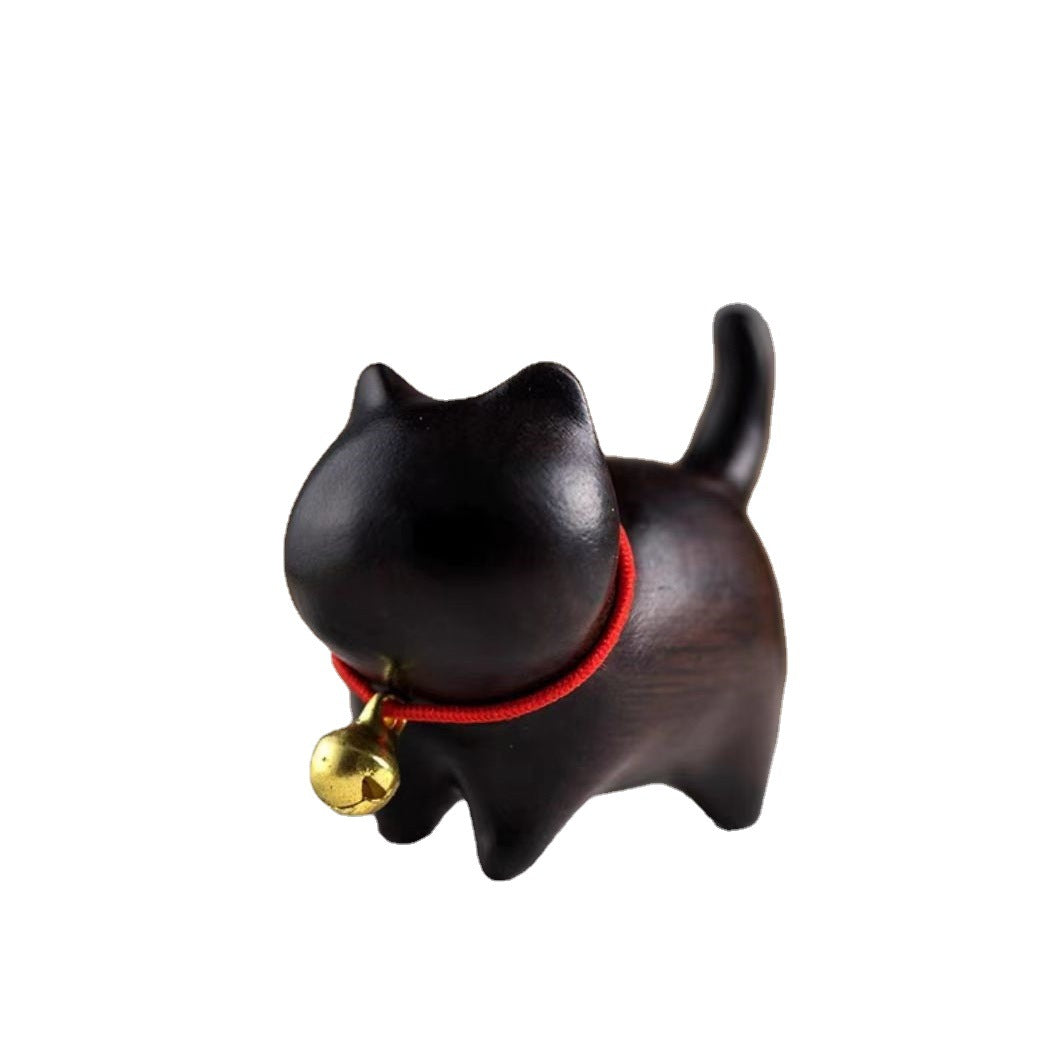 Wooden Fortune Cat Desktop Ornament | Natural Wood & Rosewood Cat Figurine