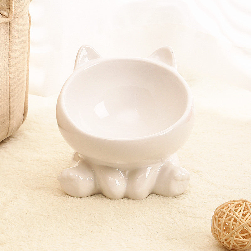 Ceramic Tilted Pet Food Bowl | Neck-Guard Oblique Design for Cats & Dogs