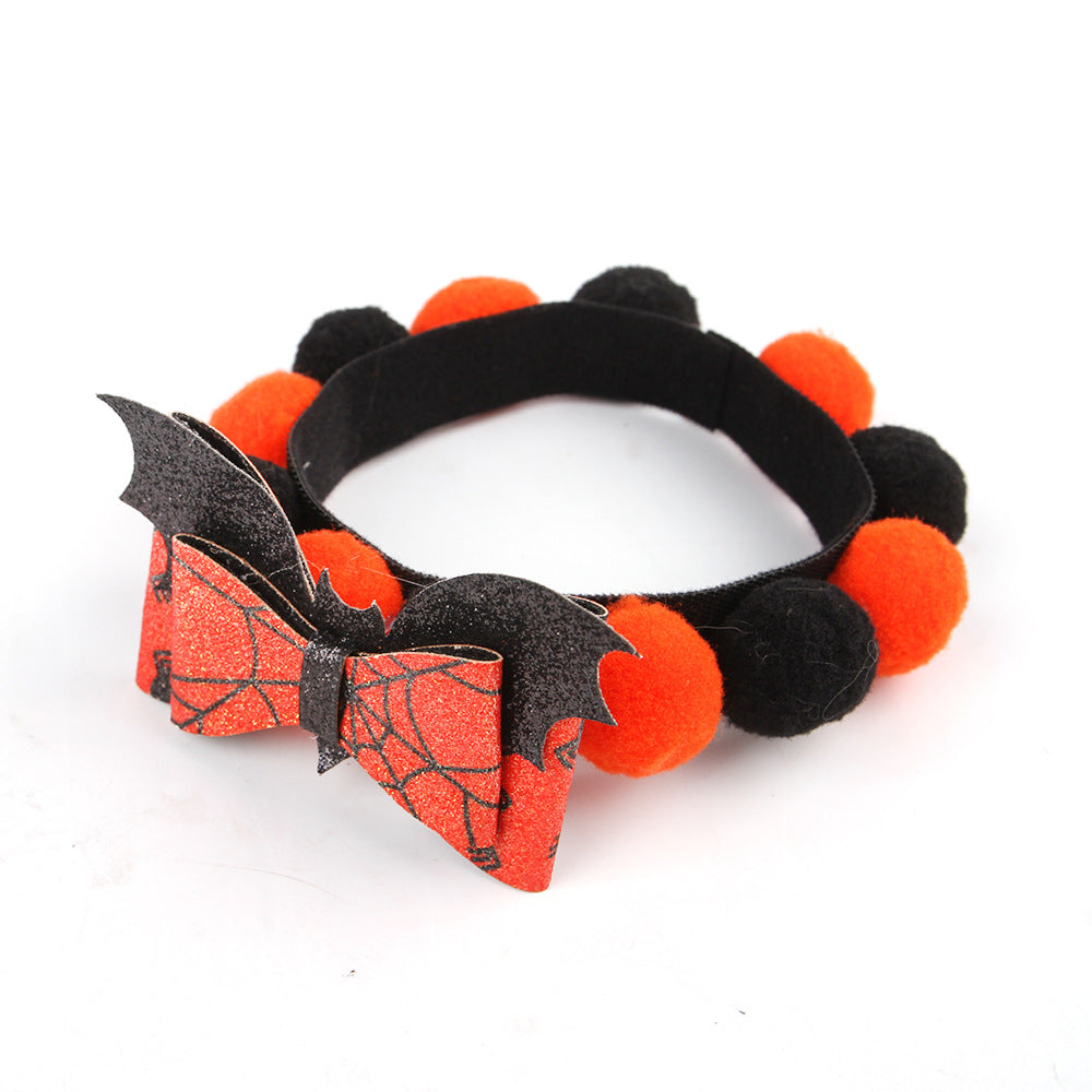 Halloween Pet Fur Ball Collar | Spooky Pumpkin & Bow Designs for Cats & Dogs