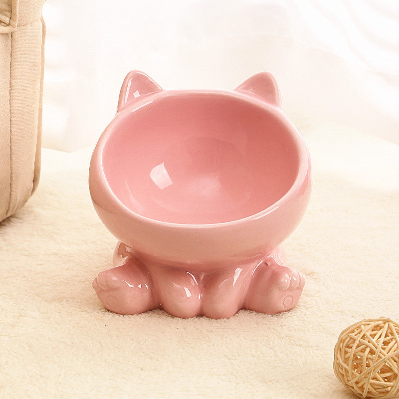 Ceramic Tilted Pet Food Bowl | Neck-Guard Oblique Design for Cats & Dogs
