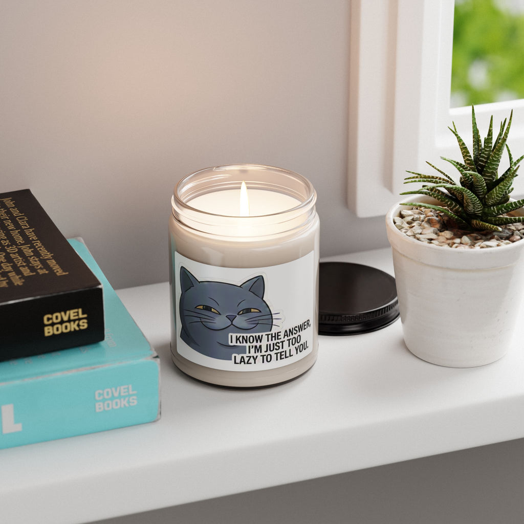 Smirking Cat Quote Candle 9oz Soy Jar | Funny Lazy Cat Scented Candle