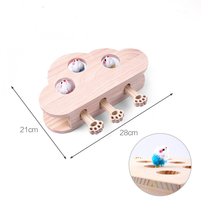 Solid Wood Whac-a-Mole Cat Toy | Interactive Cloud Teaser for Cats