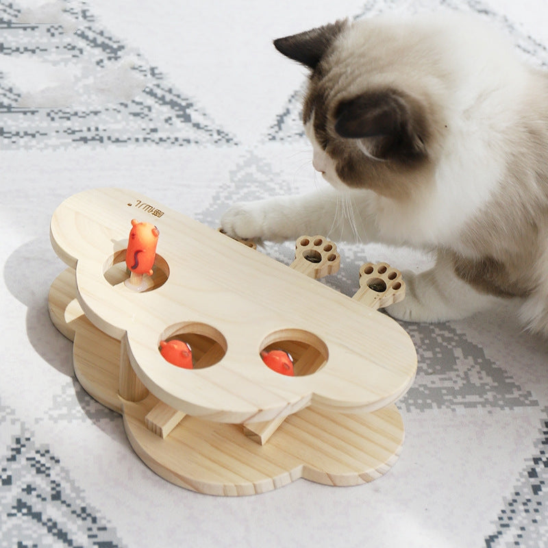Solid Wood Whac-a-Mole Cat Toy | Interactive Cloud Teaser for Cats