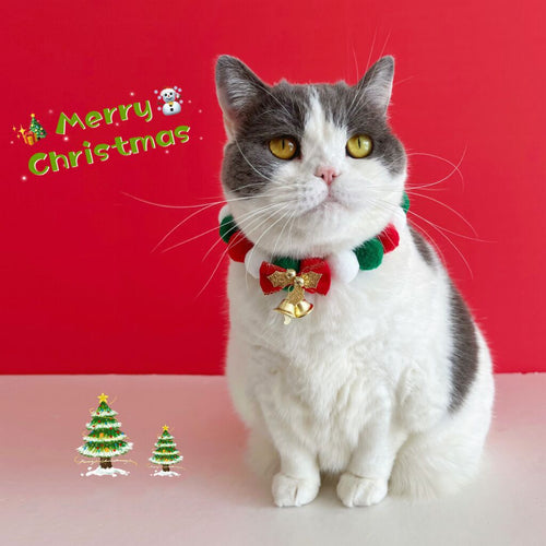 Christmas Plush Ball Pet Collar | Festive Bow Necklace for Cats & Dogs