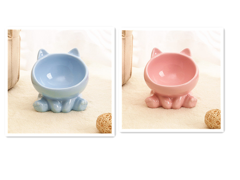 Ceramic Tilted Pet Food Bowl | Neck-Guard Oblique Design for Cats & Dogs