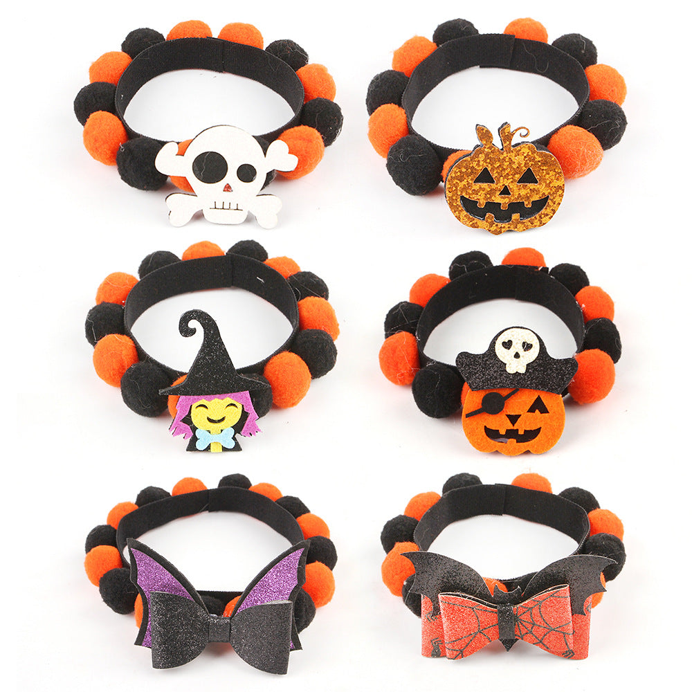 Halloween Pet Fur Ball Collar | Spooky Pumpkin & Bow Designs for Cats & Dogs