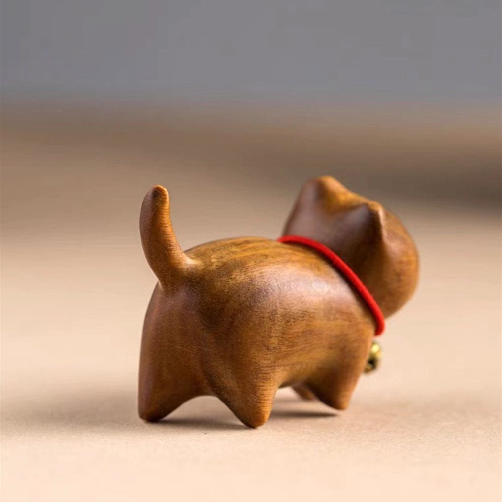 Wooden Fortune Cat Desktop Ornament | Natural Wood & Rosewood Cat Figurine