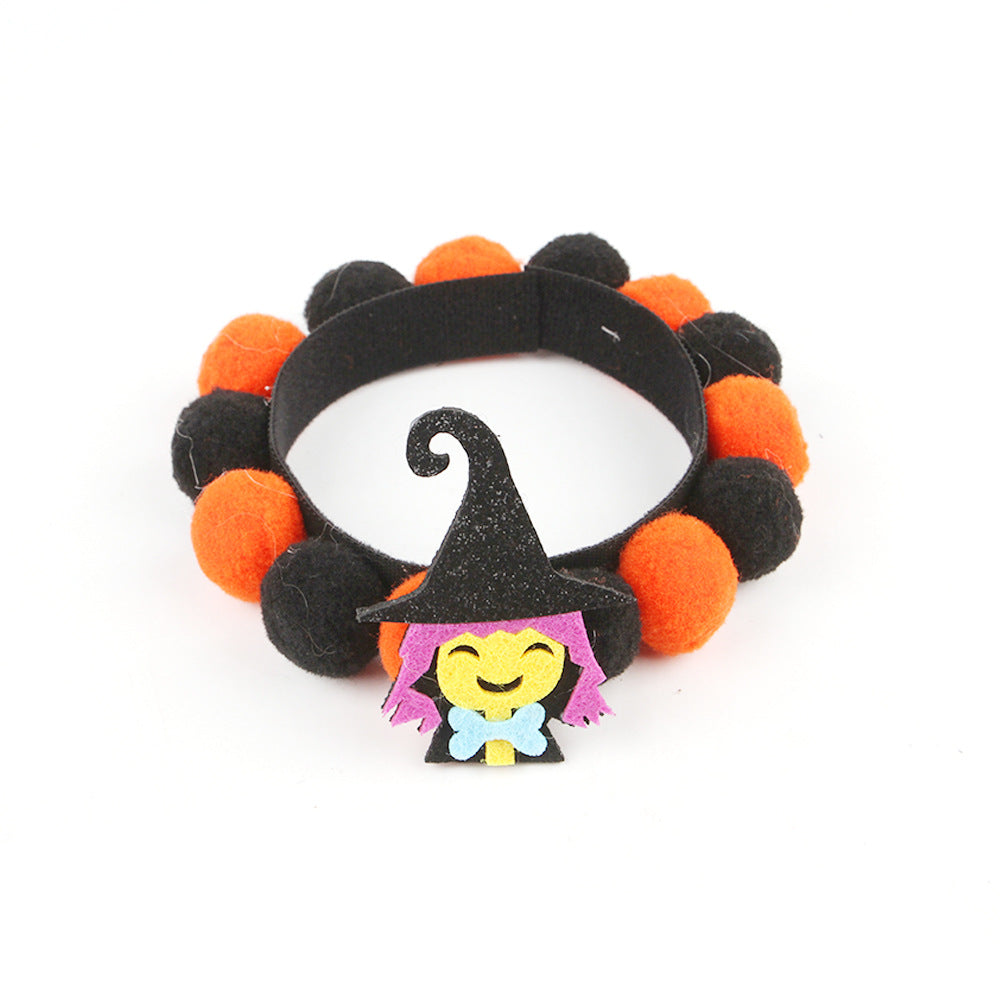 Halloween Pet Fur Ball Collar | Spooky Pumpkin & Bow Designs for Cats & Dogs