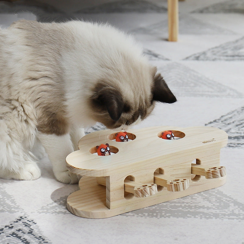Solid Wood Whac-a-Mole Cat Toy | Interactive Cloud Teaser for Cats