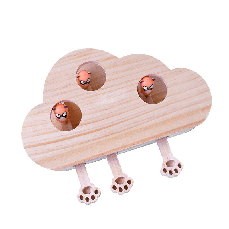 Solid Wood Whac-a-Mole Cat Toy | Interactive Cloud Teaser for Cats