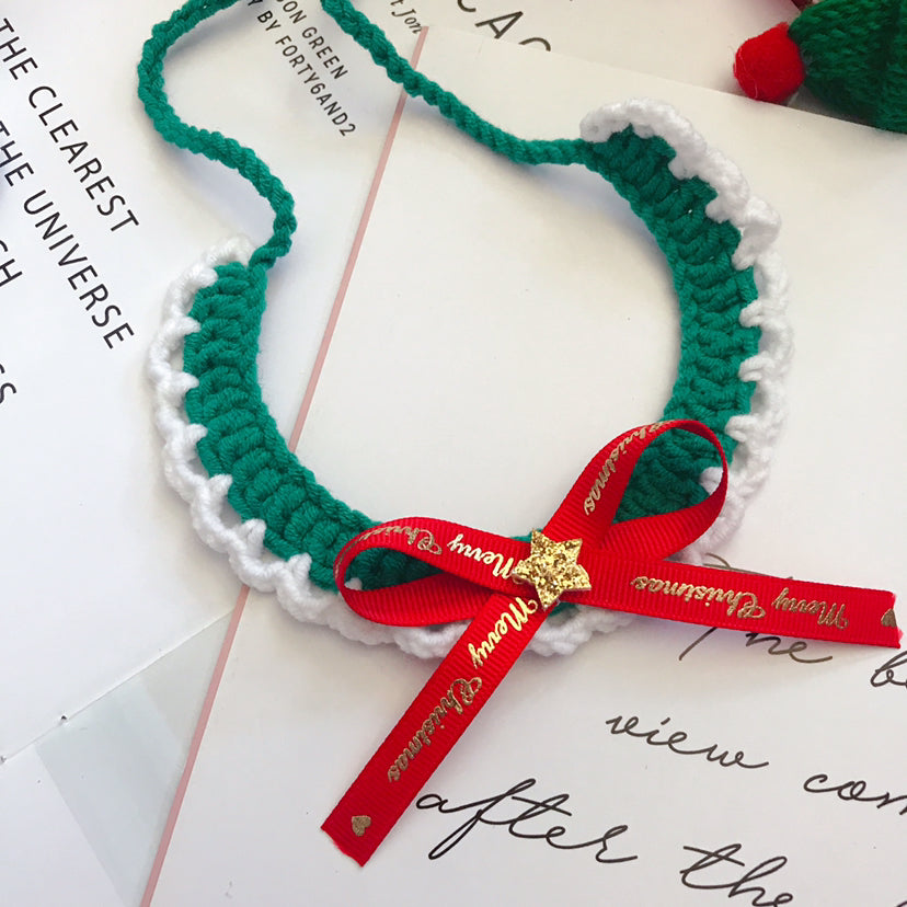 Handmade Wool Pet Collar | Festive Christmas Design for Cats & Dogs