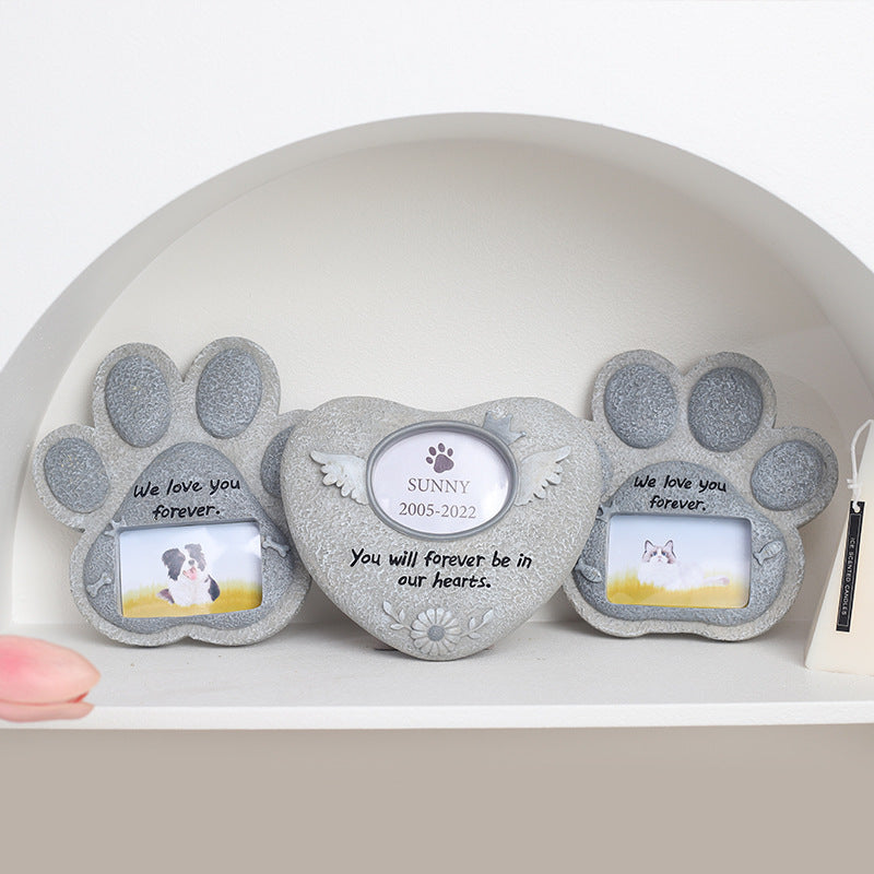 Pet Memory Photo Frame | Resin Paw & Heart Keepsake Decoration for Cats & Dogs