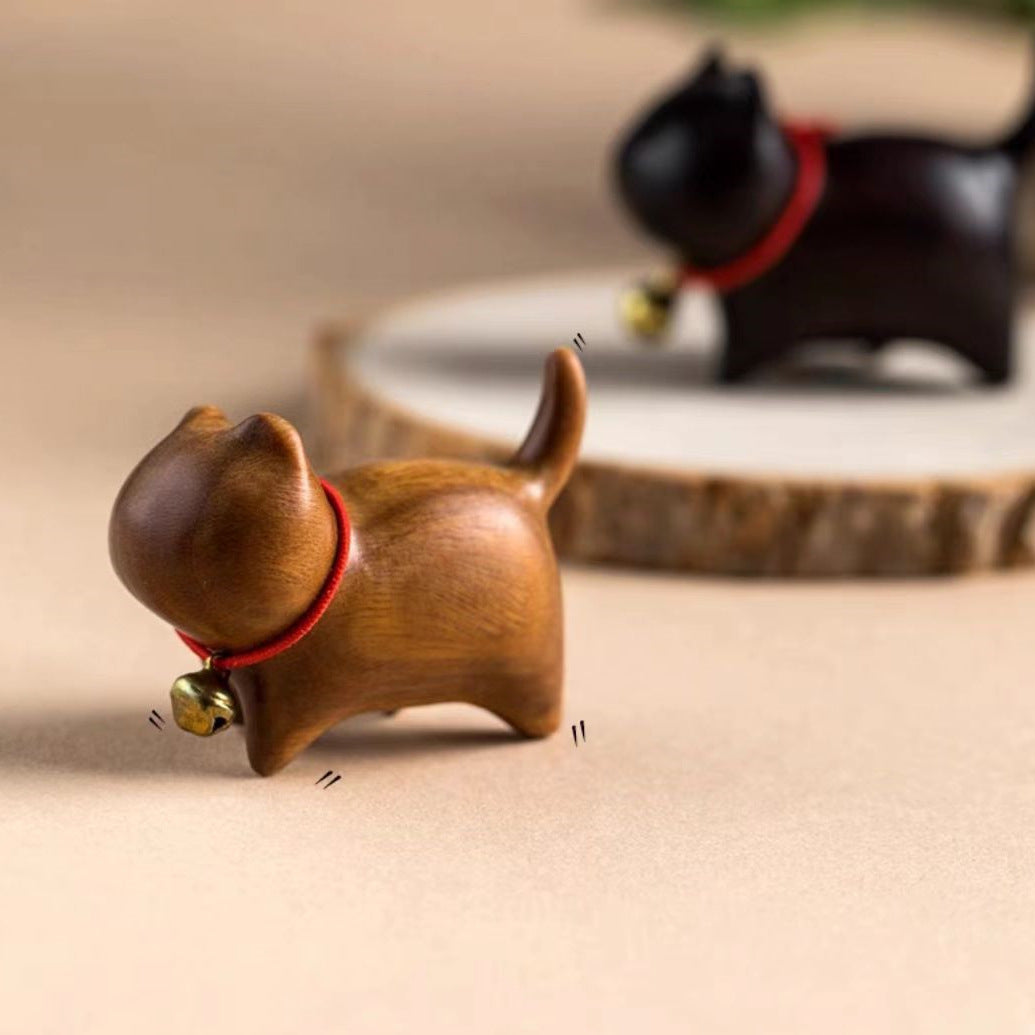 Wooden Fortune Cat Desktop Ornament | Natural Wood & Rosewood Cat Figurine