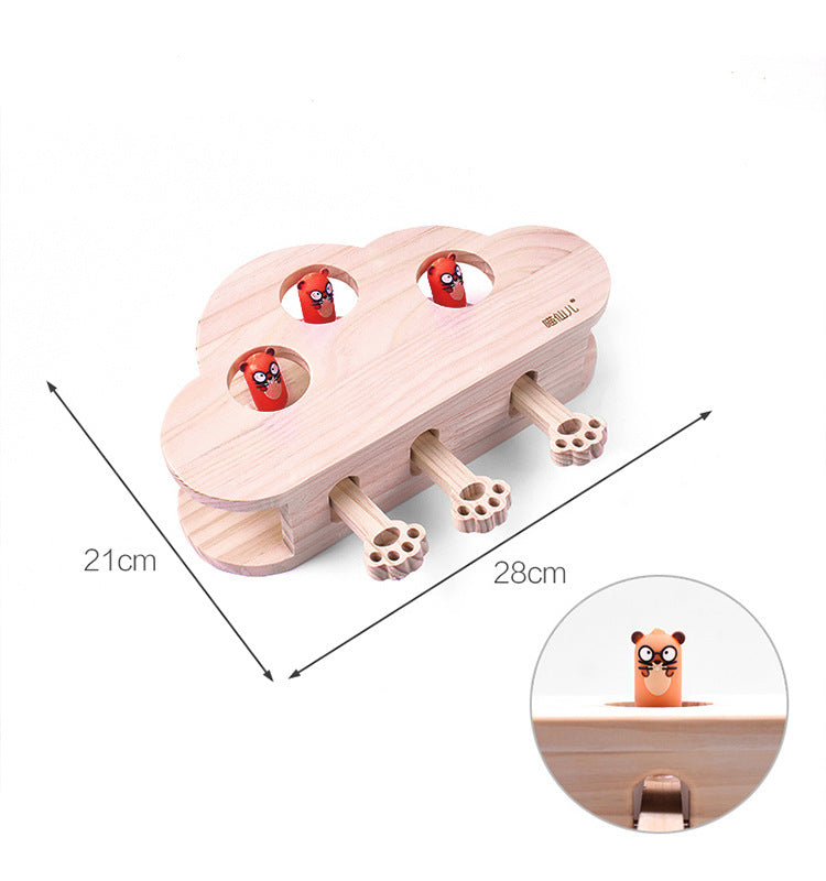 Solid Wood Whac-a-Mole Cat Toy | Interactive Cloud Teaser for Cats