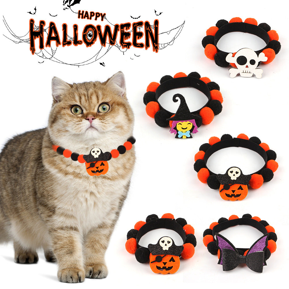 Halloween Pet Fur Ball Collar | Spooky Pumpkin & Bow Designs for Cats & Dogs