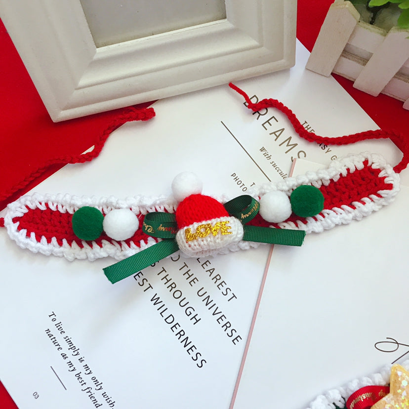 Handmade Wool Pet Collar | Festive Christmas Design for Cats & Dogs
